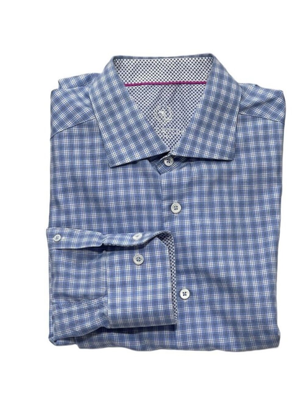 Bugatchi Mens Blue Check Long Sleeve Button-Up Shirt 100% Cotton Size L